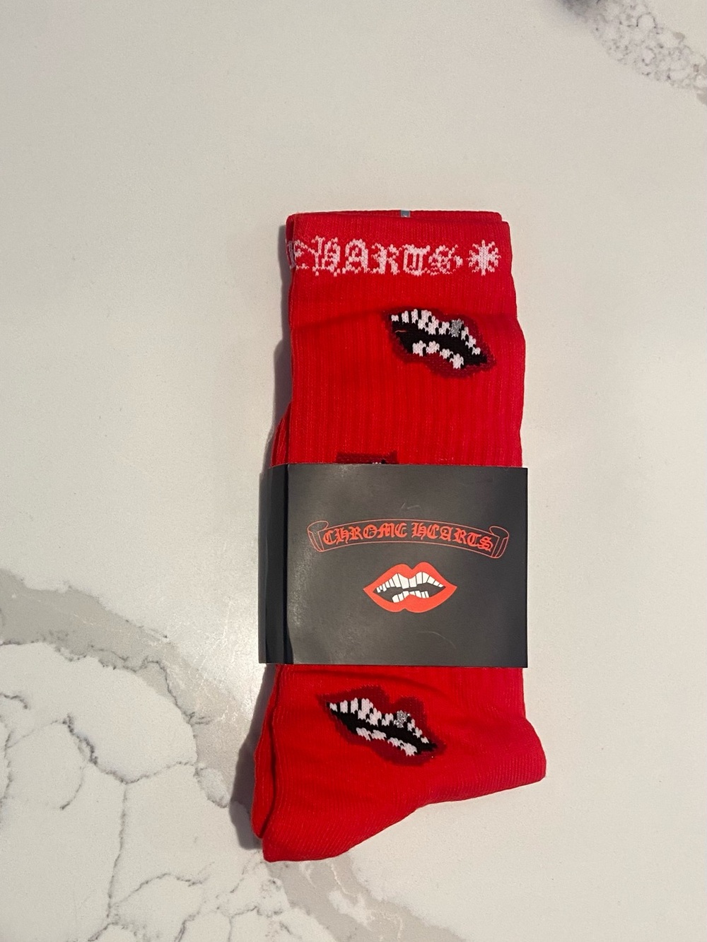 NEW Chrome Hearts Red Lips Logo Graphic Crew Socks Men's Size Large 1 Pair